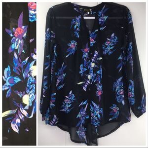 Dark Floral Sheer Cover Up High Low Tunic Shirt